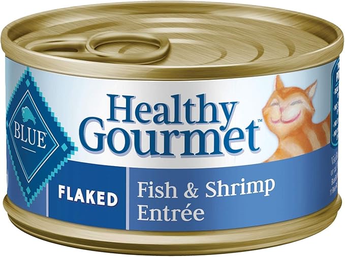 Blue Buffalo Healthy Gourmet Natural Adult Flaked Wet Cat Food Variety Pack Tuna, Chicken, Fish & Shrimp 3-Oz Cans (12 Count- 4 of Each Flavor)