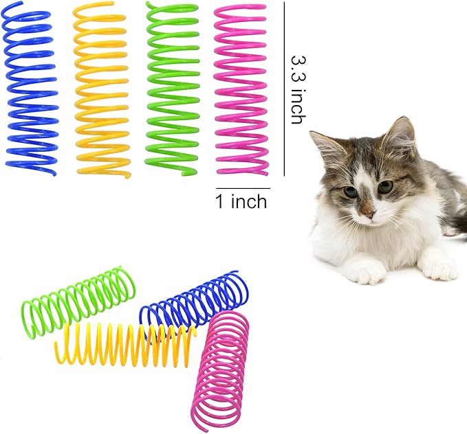 WishLotus Cat Toys for Indoor Cats Interactive 3.34in 4 Colors Cat Spring Toy, 8pc Big Springs Set Lightweight Durable High Elasticity Cat Spiral Springs for Cats to Swat, Hunt to Kill Time (8pcs)