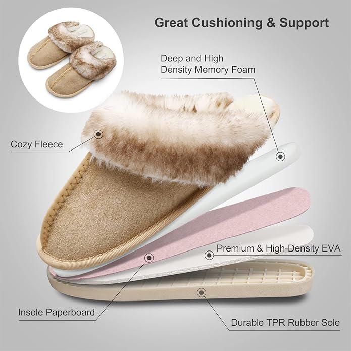 Besroad Winter Fuzzy House Slippers Sandals Plush Faux Fur Fluffy Flats Slippers Warm Slide Shoes for Women