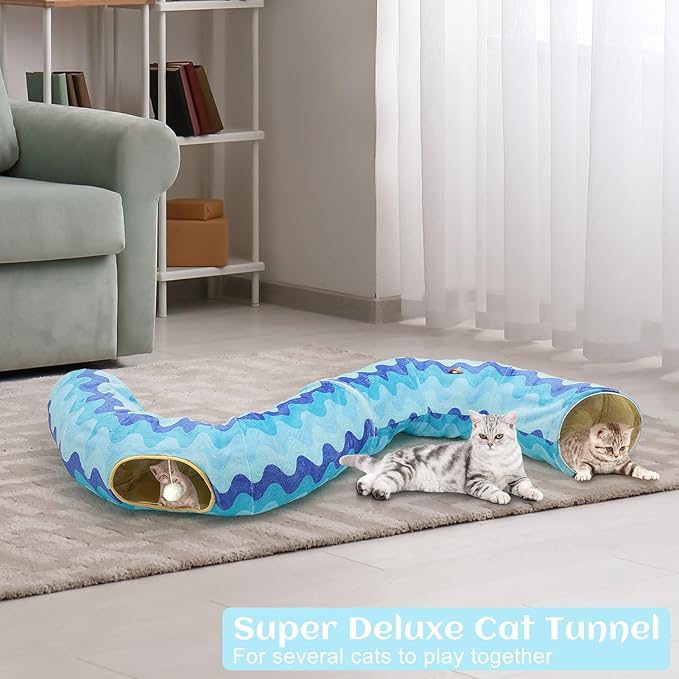 Bienbee Cat Tunnel Bed, S-Shape Foldable Cat Tunnel for Indoor Cats Large, Peekaboo Playmate for Guinea Pig Rabbit