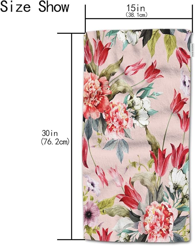 HGOD DESIGNS Flower Hand Towels Beautiful Floral Pattern with Tulips and Peonies Soft Hand Towel for Bathroom Kitchen Yoga Gym Decorative Towels 15"X30"