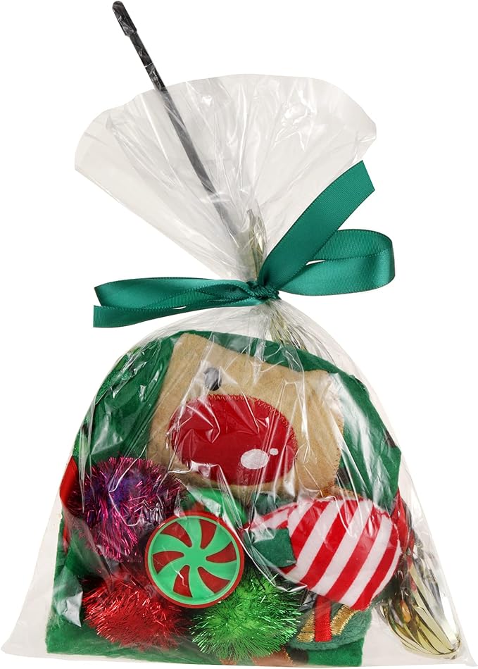 Christmas Cat Toys Set - Cat Interactive Toys, Cute Bag, Plastic Wheel Toy with Bell, Sparkle Balls, Plush Catnip Mice