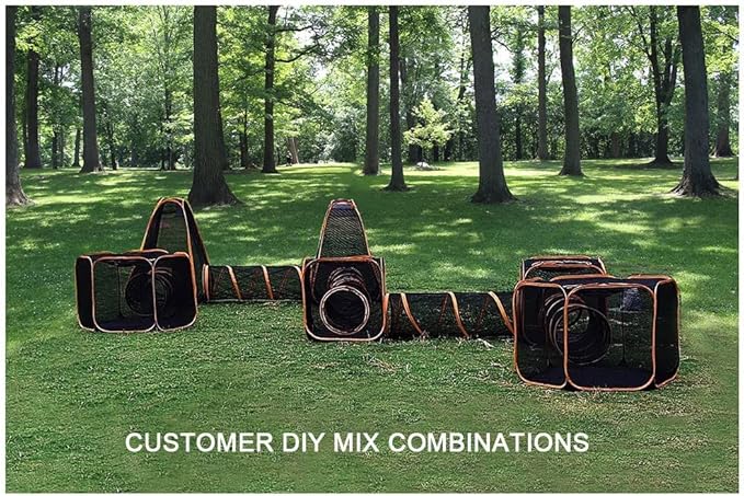 Portable Cat Small Animals Playpen DIY Outdoor Enclosures Freely Combinable 2in1 4in1 6in1 Pop Up Pet Play Tent Tunnel Cube House for Cat Puppy Rabbit (4in1 Cube Tunnel)