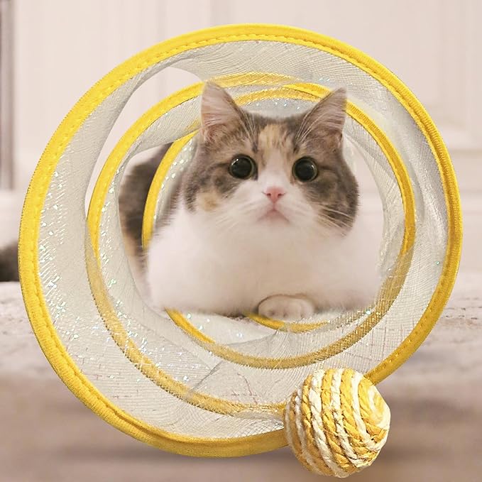 Folded Cat Tunnel Toy,S Type Cat Tunnel Toy Large, Cat Tunnels for Indoor Cats with Feather Plush Mice