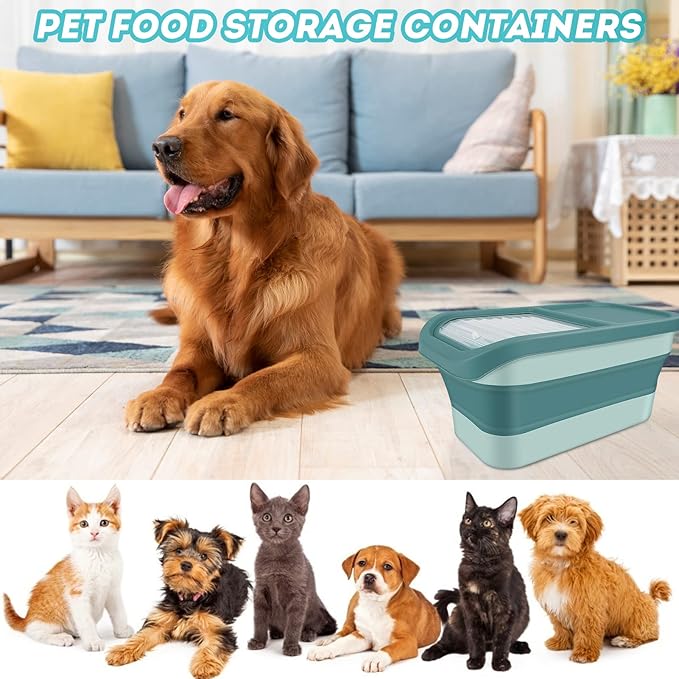 Pet Food Storage Containers, Collapsible Dog Food Container with Sliding Lid,13lb Cat Food Storage with Measuring Cup & Scoop, Plastic Dog Food Bin(green)