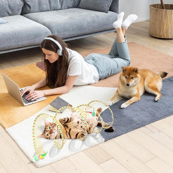 2 Packs Folded Cat Tunnel, Cat Toys Tunnels for Indoor Cats, Large Cat Tunnel Bed for Kittens, Cat Donut Tunnel, Interactive Cat Toys for Outdoor Activity, Decompression Interactive Cat Spring Toys