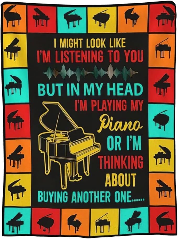 Piano Blanket Musical Instrument Throw Blanket Piano Decor Stuff Merch Cozy Print Flannel Fleece Soft Plush Fuzzy Warm Lightweight Bedding Piano Gifts for Women Men Girls Kids 50"X40"