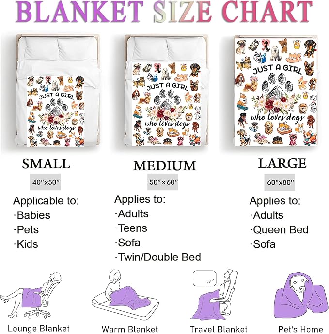 Dog Blanket Gifts for Girls Women, Dog Blankets Gifts for Dogs Lovers, Dogs Lovers Birthday Decor Throw Blanket 80" x 60"