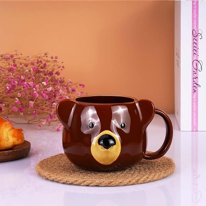 Bear Mug 14 oz Ceramic Coffee Mug 3D Porcelain Tea Mug for Women Kawaii Cup Bear Gifts for Women Christmas Gifts Housewarming Holiday Birthday Gifts for Women Mom Kids Men and Friend Brown