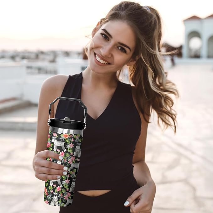 30 Oz Schnauzer Tumbler with Handle and Straw, Dog Mug Insulated Dog Coffee Mug, Double Wall Stainless Steel Schnauzer Coffee Mug, Dog Dad Mug or Dog Mom Tumbler Schnauzer Gifts for Women and Men