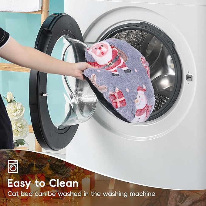 Christmas Cat Tunnel Bed, Under Christmas Tree Cat Tunnel with Washable Cushion, Cute Plush Christmas Cat Tunnel Tree Skirt with Dangling Balls, Cat Play Tunnel Toy Snowman Xmas Pattern Decorations