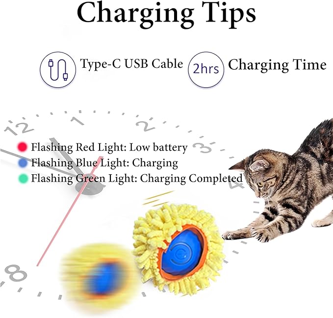 Interactive Cat Toys Ball Fast Rolling in Pouch, Rechargeable Electric Cat Toys, Motion Activate Cat Toy with LED Light, Hide and Seek Mouse Catching Game for Indoor Cats/Kittens/Dogs.