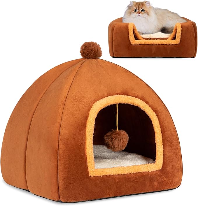 Cat Bed Cave for Indoor Cats,Cat House Tent Bed with Removable Washable Cushioned Pillow, 2-in-1 Kitten Beds for Indoor Kittens,Pet Bed