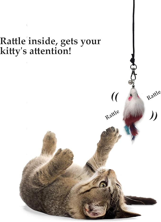 Pet Fit For Life 10 Piece Cat and Kitten Wand Replacement Pack with Squiggly Worm and Furry Mouse