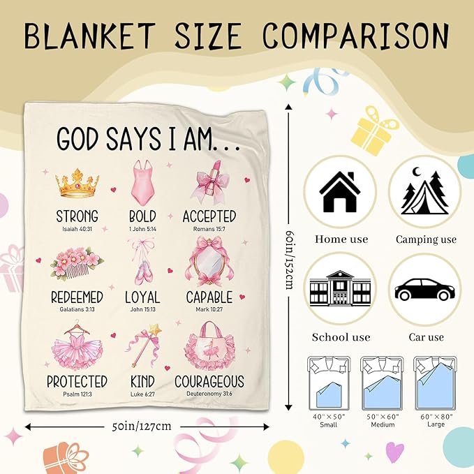 CIUGOIG Christian Gifts for Girls/Women, God Says I Am Dancer Blanket 50"x60", Inspirational Religious Birthday Gifts for Dancer Bible Verse Blanket, Ballet Dance Gifts, Christian Dance Gifts