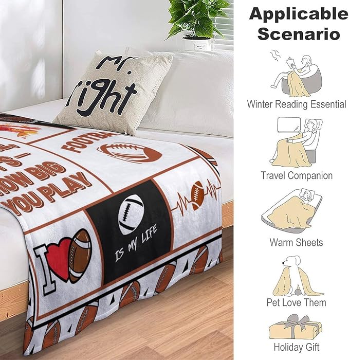 Football Print Blanket American Flag Sports Throw Blankets for Couch Room Stuff Decor Boys Girls Team Gifts Accessories Fleece Plush Flannel Bedding for Lover Men Women College Players Teen 50"x60"