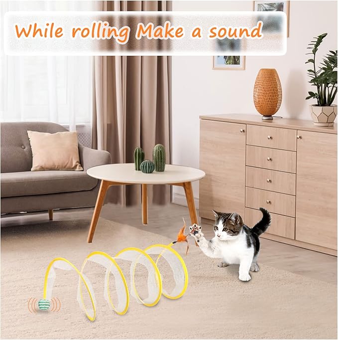 Andiker Cat Tunnel, S-Type Cat Tunnel Toys Interactive Playing Pet Toy for Puppy Kitten Indoor (Green sisal Ball)