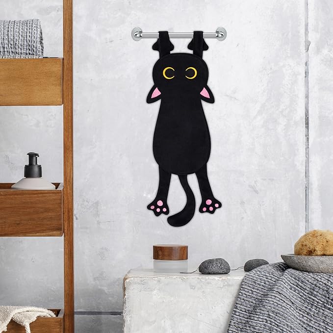 Black Cat Funny Hand Towels for Bathroom Kitchen,Cute Decorative Hanging Face Towels,Super Absorbent Soft Kitchen Towels,Cat Lovers Gifts for Kids Girls Women