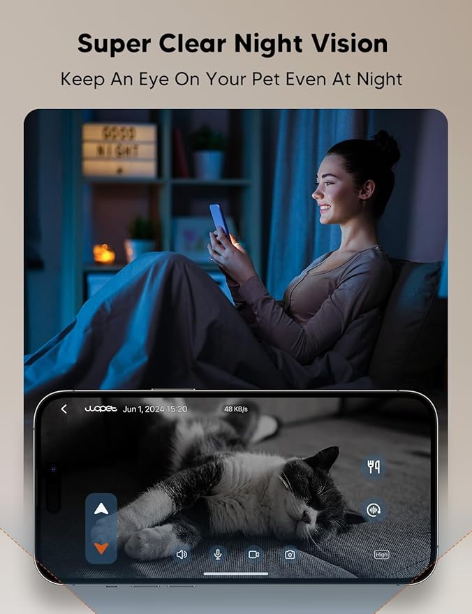 WOPET Automatic Cat Feeder with Camera for Two Cats, 1080p HD Automatic Dog Feeder, 5G WiFi Pet Feeder with Night Vision for Cat & Dog, SD Card Storage & 2-Way Audio,White 6L