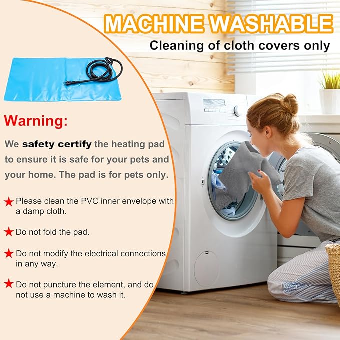 Texsens Pet Heating Pad for Cats and Dogs - Heated Cat Bed with Chew Resistant Cord and Removable Soft Cover - 23.6 x 11.8 Inches - 28 Watts - Fits Outdoor Cat House