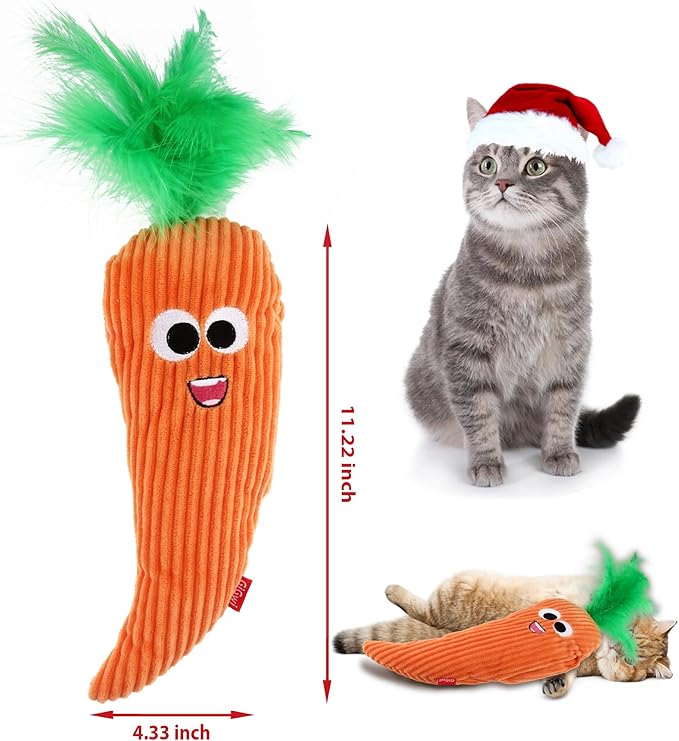Gigwi Cat Toys Flapping Carrot with Catnip, Moving Activated Cat Kicker and Chew Toy, Automatic Motion Kitten Toys, Flappy Wiggle for Cat Exercise, Interactive Cat Toys with USB Rechargeable