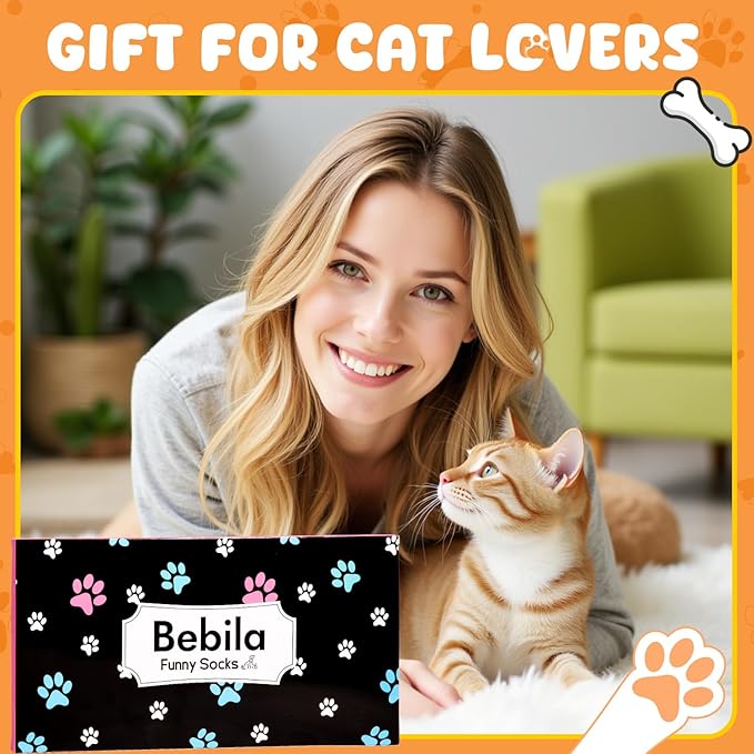 Bebila Gifts for Women Men Funny Fuzzy Cat Socks for Cat Mom Dad Lovers