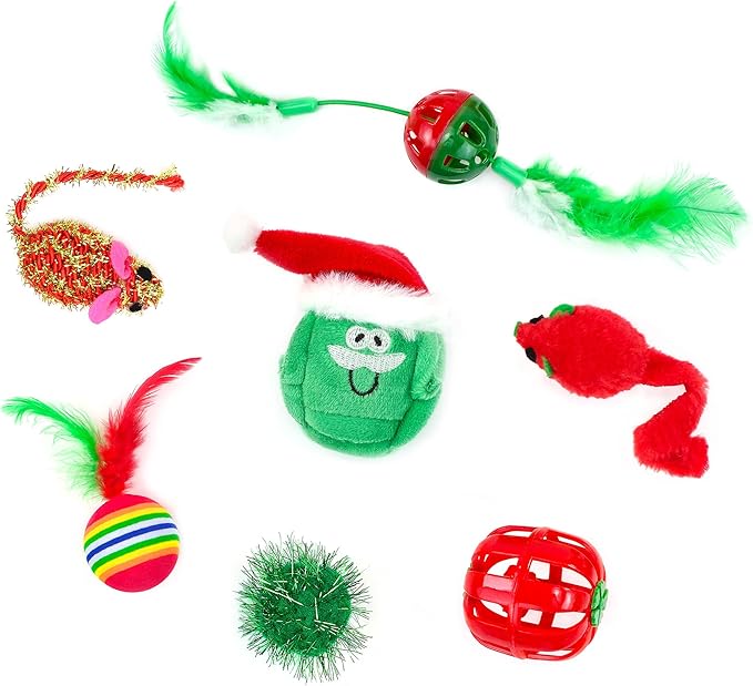 CHIWAVA 17 Pack Christmas Cat Toy Bag Set Assorted Toys Variety Pack Kitten Interactive Play