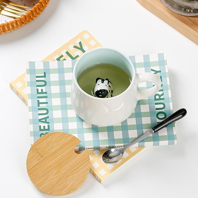 BigNoseDeer Zebra Mug Cute Mugs with 3D Zebra Inside Ceramic Coffee Mug Tea Cup with Spoon and Lid Cool Stuff Birthday Mother's Day Cute Gifts for Women Kids 12ozļ¼Zebraļ¼