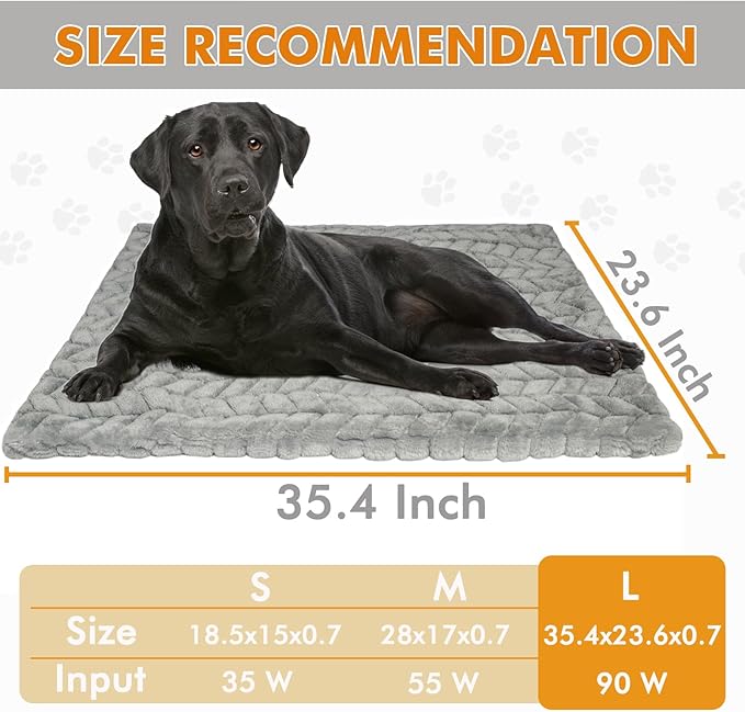 Dog Heating Pad, Completely Chew-Proof Cord Heated Dog Bed, Waterproof Adjustable Temperature Heated Cat Pad, Pet Heating Pad for Puppy Kitten, Electric Pads for Pregnant New Born Pet (L)