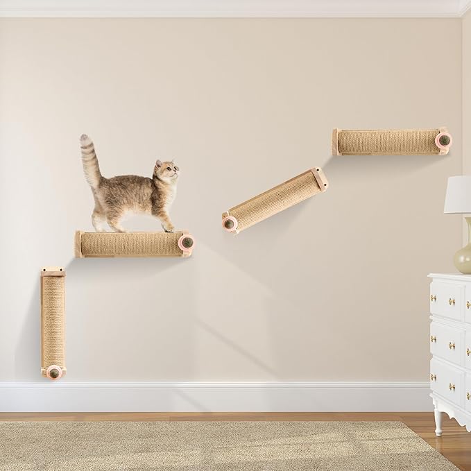 Cat Scratching Post with Catnip Ball Wall Mounted Interactive Scratcher Tower for Healthy Clawing Promotes Natural Scratching Behavior Keeps Cats Entertained