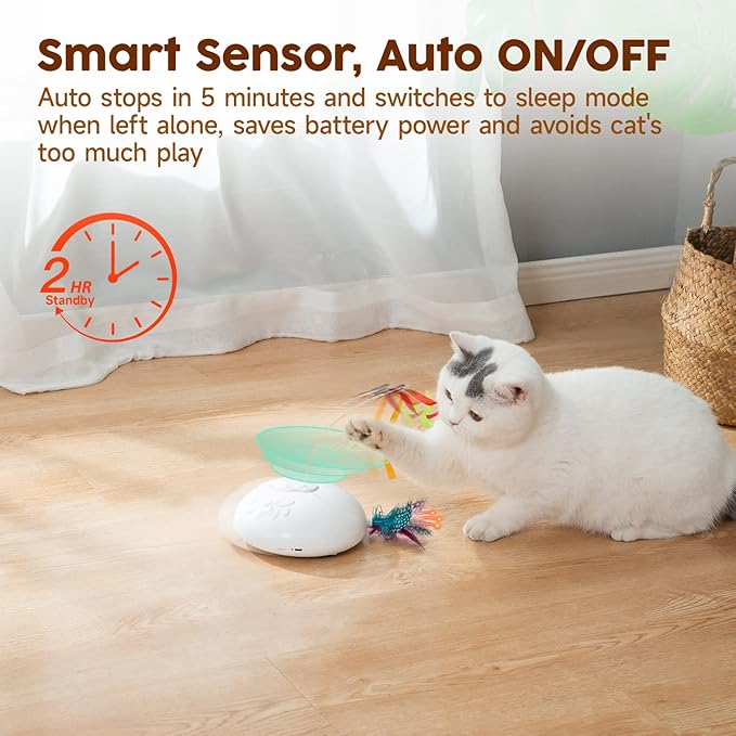 Potaroma Smart 4 in 1 Cat Toys, Interactive Butterfly Cat Toy, Running Moving Kitten Toys, 2.0" Height, White for All Breed Sizes