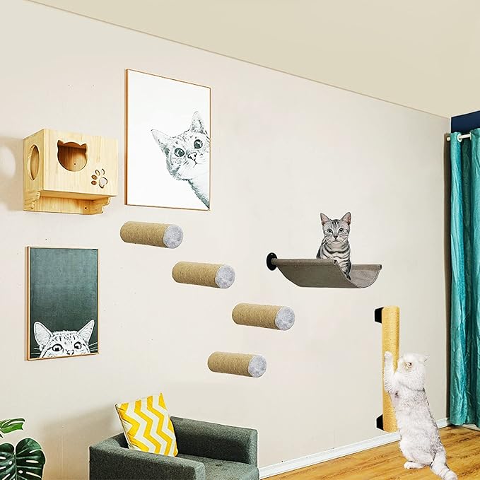 Cat Scratching Post Wall Mounted, 24 inch Tall 3.5 inch Diameter Cat Tree Scratch Post, Hemp Rope Scratcher Posts for Indoor Kittens and Large Cats with Screws