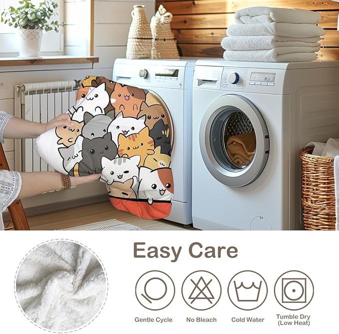 Sleepwish Cute Cats Fleece Throw Blanket for Couch Chair Fuzzy Kitten in Teacup Print Plush Sherpa Blanket Gifts for Cat Lovers, Queen(90" X 90")