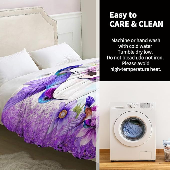 Hummingbird Blanket Gifts for Women Girls Mom Birthday Christmas Valentines Present Colorful Floral Bird Flower Theme Decor Bedroom Living Room Sofa Couch Soft Cozy Plush Kids Adult Teen Throw 60"x50"