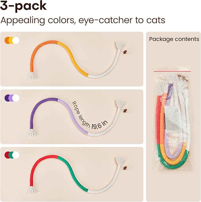 Potaroma Cat Toys Chew Ropes 3Pcs with Refillable Natural Catnip, Safe Teeth Cleaning Toy for Indoor Kittens, Interactive Cat Nip Kitty Toys for All Breeds 19.5 Inches