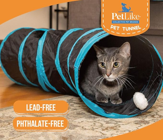 PetLike Cat Tunnel for Indoor Cats Collapsible Pop-up Pet Tube Peek Hole Hideaway Play Toys for Cats with Ball