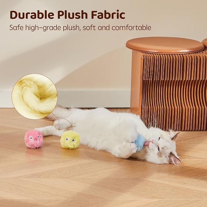 Potaroma Chirping Cat Toys Balls with SilverVine Catnip, Upgraded, 3 Pack Fluffy Interactive Cat Kicker, 3 Lifelike Animal Sounds, Kitty Kitten Catnip Exercise Toys