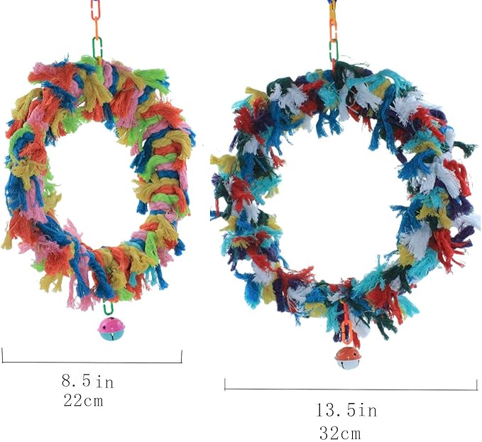2Pcs Bird Swing,Bird Swing Toy,Bird Colorful Cotton Rope Hanging Ring Parrot Preening Grooming Chew Climb Biting Toy ,Large Bird Toys