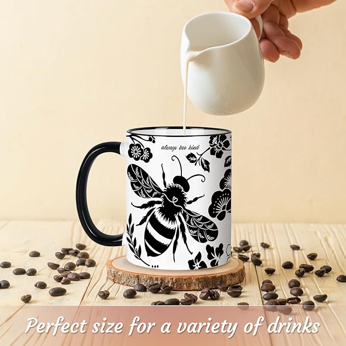Bee Cups 11Oz Bee Gifts for Women Black and White Boho Coffee Mug Bumble Bees Gifts Cute Coffee Mug for Women Microwave & Dishwasher Safe