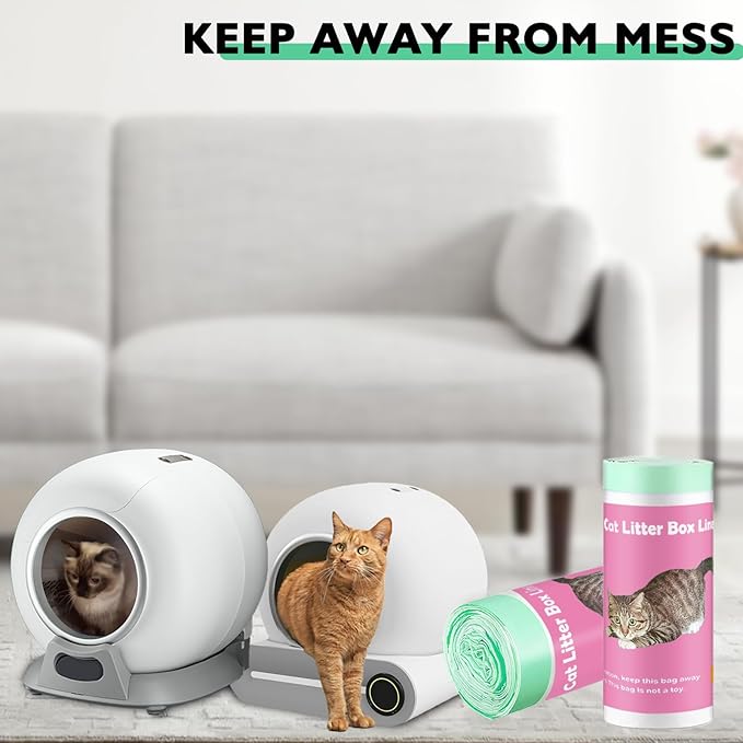 100 Pack Cat Litter Box Liner Bags Compatible with Self-cleaning Cat Litter Box, Thick Heavy Duty Drawstring Automatic Cat Litter Box Waste Drawer Liners-19" x 18"