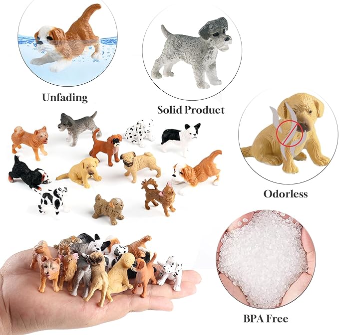 12PCS Mini Dog Figurines, Plastic Animals Mini Dog Figures Realistic Hand Painted Tiny Dog Toys Playset for Kids Toddlers, Miniature Puppy Toys Cake Topper Christmas Birthday Gift