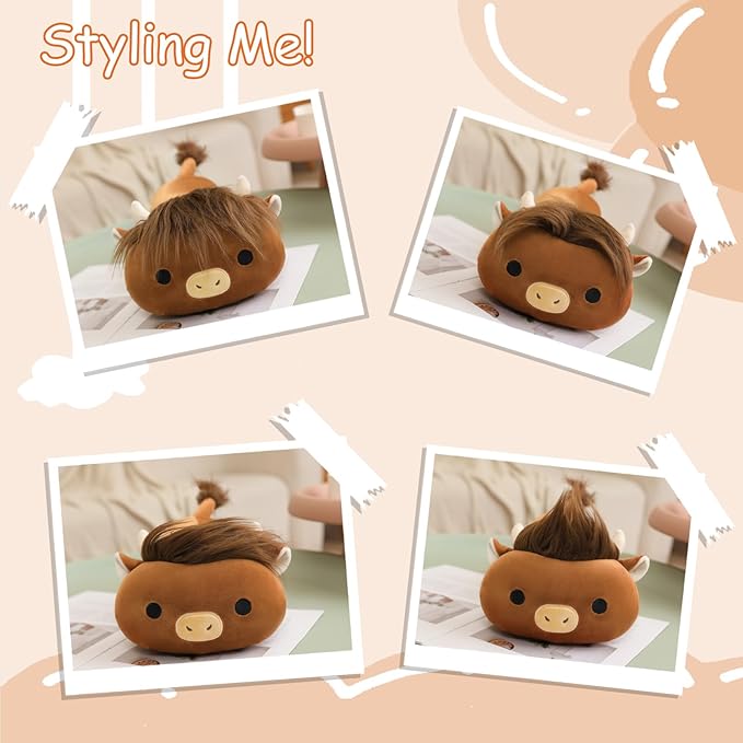 SQEQE Weighted Highland Cow Plush, Weighted Highland Cow Stuffed Animal, Cute Cow Plushies Soft Pillow Toy Gift for Kids Adults 9.8 Inch, 0.8 Lbs