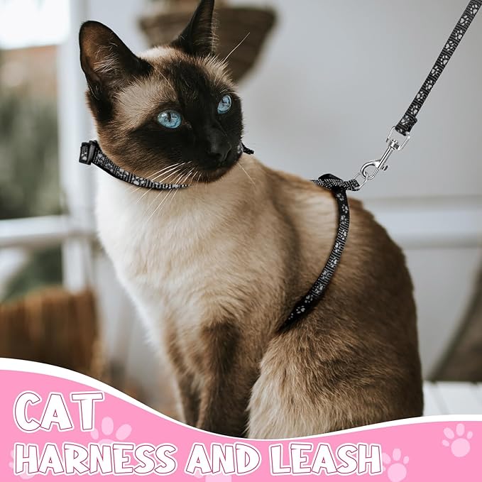 Auidy_6TXD 3 Pack Cat Harness and Leash Reflective Cat Harness Escape Proof for Walking Adjustable Kitten Harness for Small Medium Cats