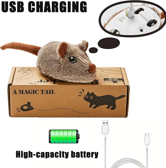 Interactive Cat Toys for Indoor Cats, Automatic Moving Mice Toy with Electronic Real Squeaky Sound, Cat Mouse Toys Self Play Exercise