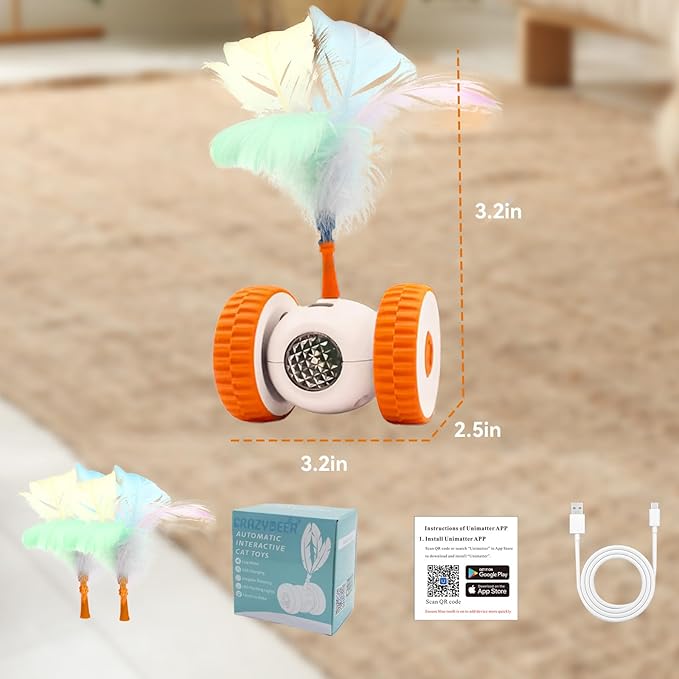 Cat Toys Cat Remote Control Toy, APP Bluetooth Connect Remote Control Cat Toys for Indoor Cats Electronic Automatic Moving Mouse Cat Toy with 6 Lights USB Rechargeable