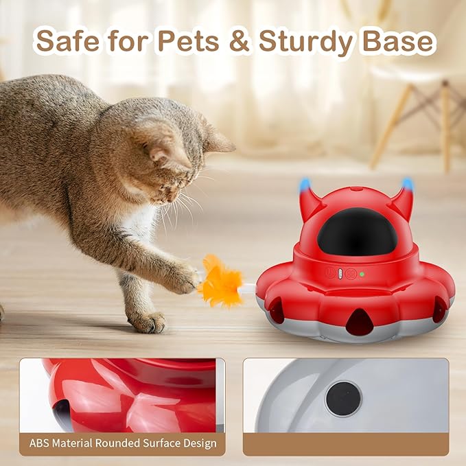 2-in-1 Interactive Cat Toys for Indoor Cats, Automatic Cat Toy with 7 Holes Mice Whack A Mole Moving Feather, Smart Cat Toy (Red)