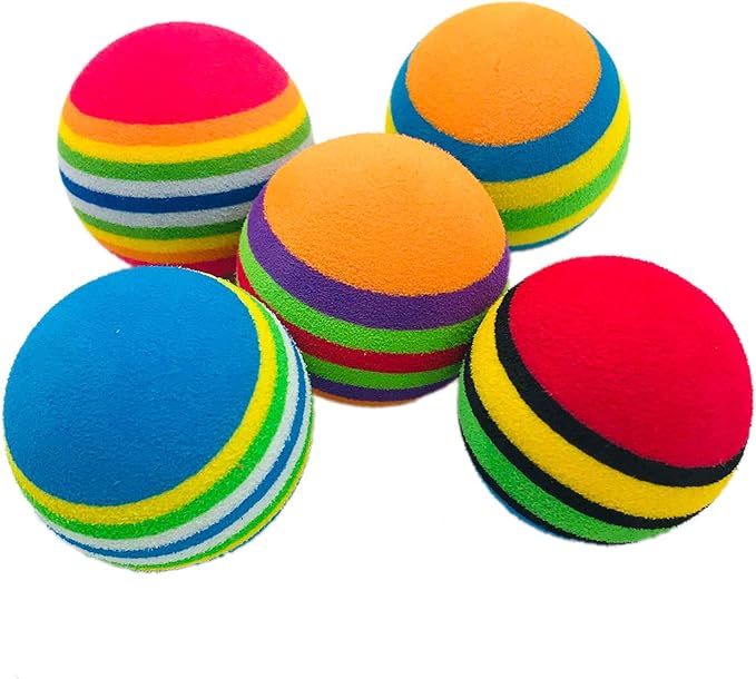 PET SHOW 50pcs 1.4" Interactive Cat Toy Balls for Indoor Cats Colorful Rainbow Soft Foam Kitten Toys Ball for Small Dogs Puppies Quiet Playing Stuff 5 Colors