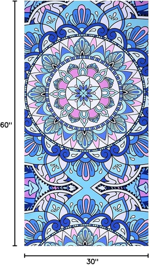 LIVILAN Mandala Microfiber Beach Towel, 30x60 Oversized, Boho Bohemian Design, Soft, Quick Dry, Super Absorbent, Thin, for Pool, Swim, Travel, Bath, Unique Blue Mandala Gifts for Women, Kids