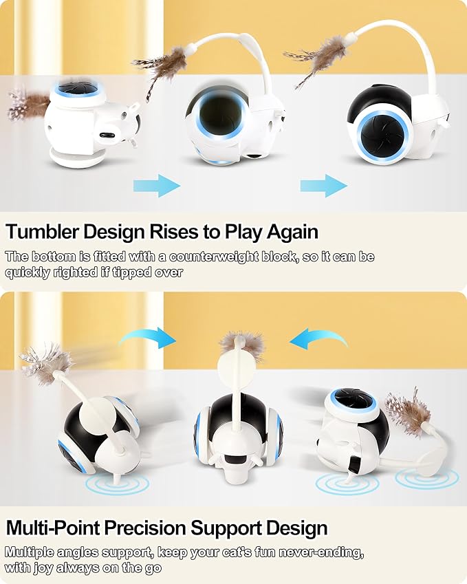 Interactive Cat Toys for Indoor Cats, Automatic Cat Toys Interactive with LED & Feather, Cat Mice Toys Smart Sensing Moving Electronic for Bored Adult Cats & Kitty, USB C Rechargeable