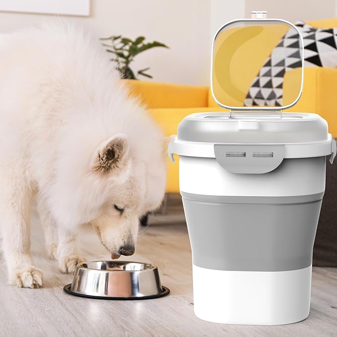30-35Lbs Dog Food Storage Container,Collapsible Dog Food Container with Transparent Airtight Lids,Wheel,Date Track,Pet Food Storage Container for Rice,Scoop and 2pcs Small Containers (Clear-35LBS)